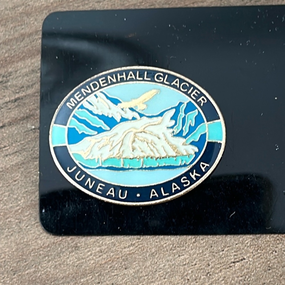 🔥🔥Vintage Mendenhall Glacier Juneau Alaska Gold Tone Lapel Pin Souvenir